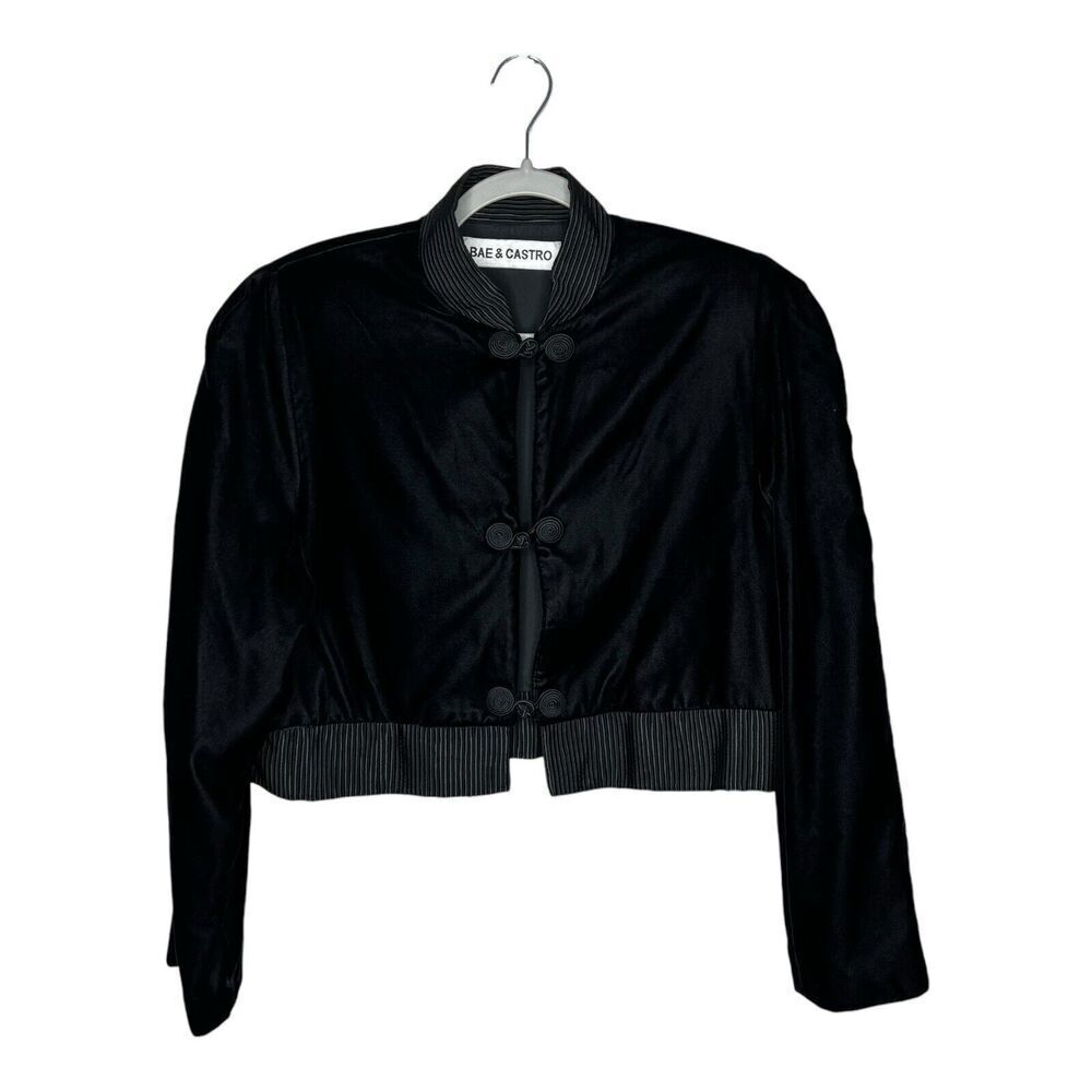 Bae +‎ Castro Bolero Womens Size 10 Black Velvet Cropped Jacket Shoulder Pads